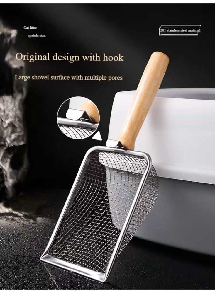 Oldzhan Wooden handle cat litter scoop, walnut litter, small-pore bentonite ore litter, rutin chicken scoop, filter screen scoop, pet supplies - Image 4